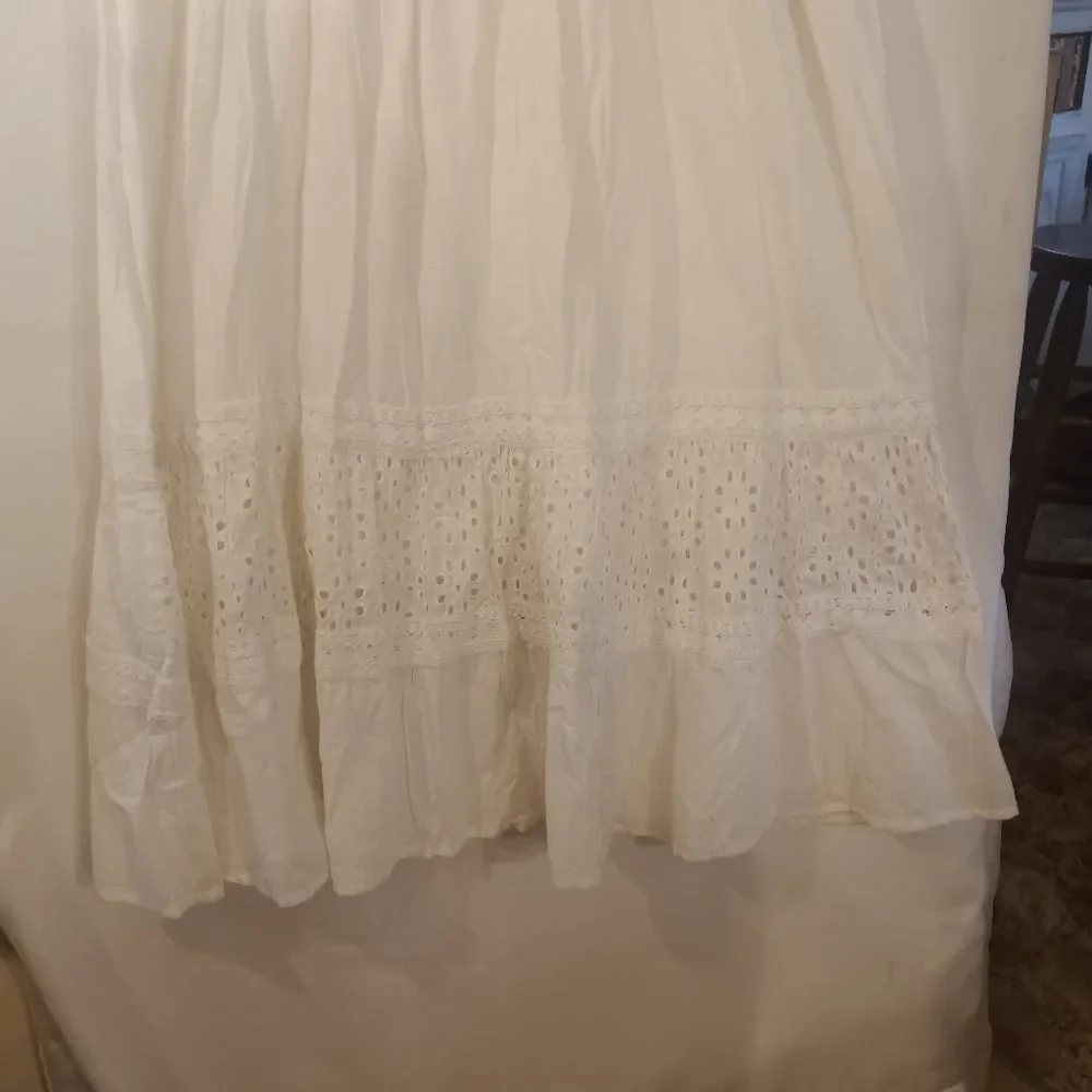 Vtg Signature Cotton Eyelet Embroidery Elastic Waist Tiered Cottagecore … - Picture 8 of 9